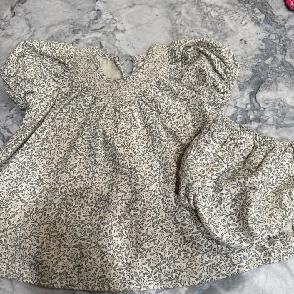 Quincy Mae Cream and Gray Floral Dress